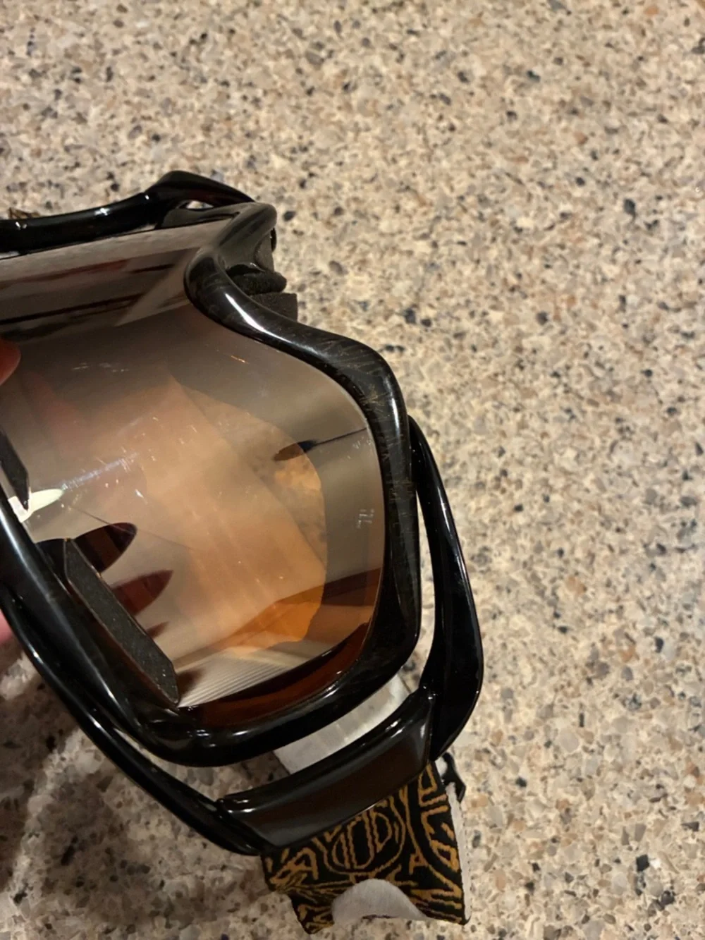 Oakley Splice Goggles Gold Black Frame Persimmon with patterned strap